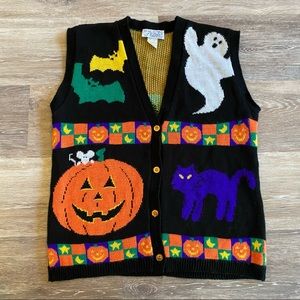 Vintage J. Knits Medium Halloween Vest acrylic made in USA button up
